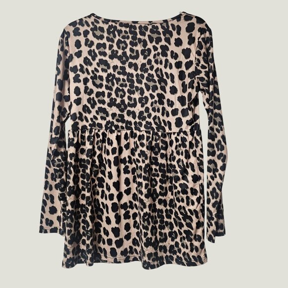 Women's Vibrant Leopard Print Babydoll Tunic Top Long Sleeve Empire Waist M - Picture 2 of 6